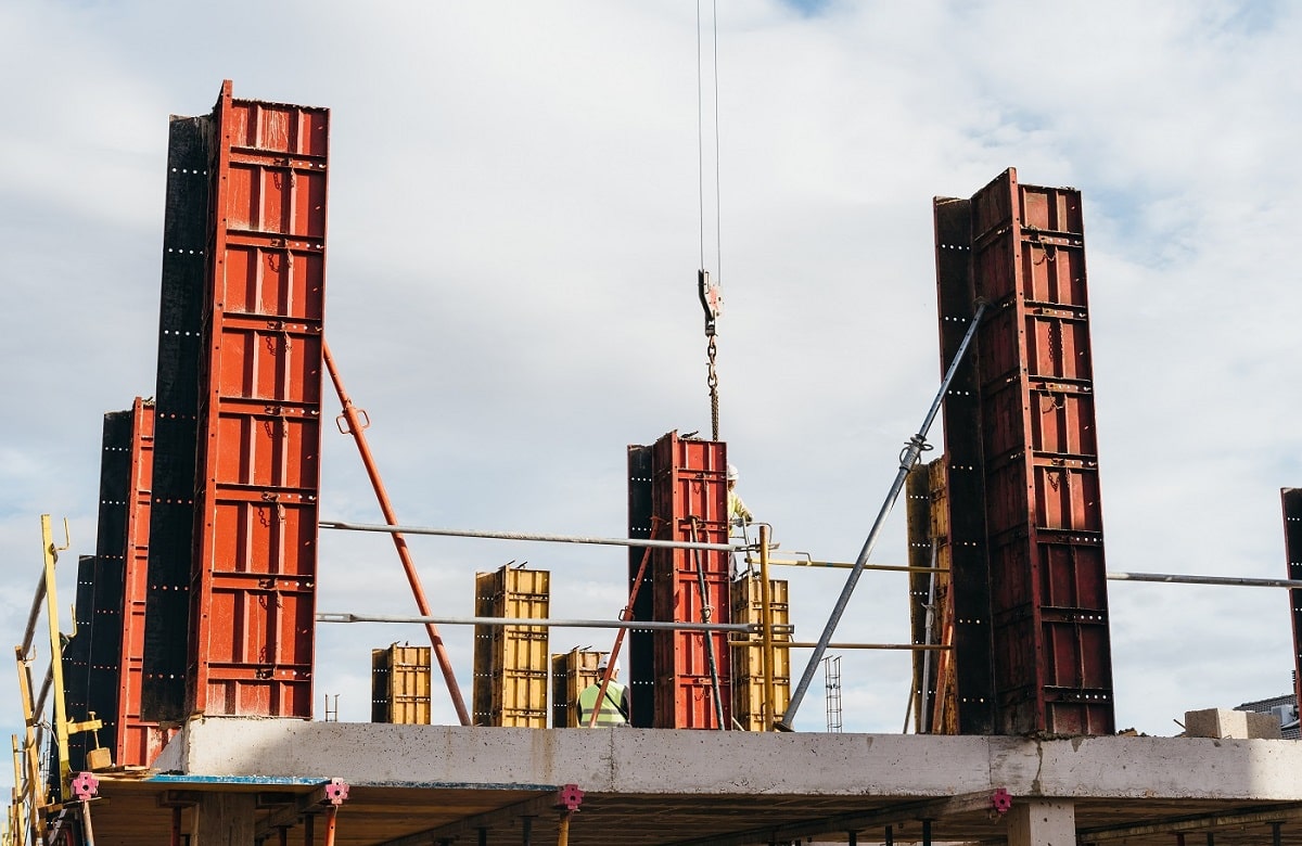 formworks of pillars in construction site for concrete pouring